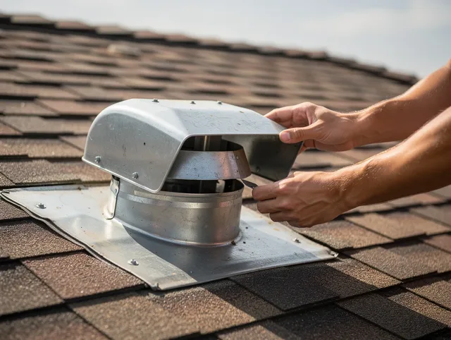 Country Club Dryer Vent Cleaning certified technician safely cleaning a roof-mounted dryer vent in Country Club
