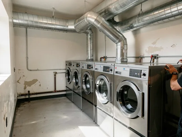 Country Club Dryer Vent Cleaning team performing large-scale commercial dryer vent cleaning in Country Club