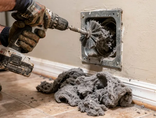 Certified Country Club Dryer Vent Cleaning technician performing dryer vent cleaning in Country Club